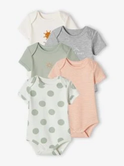 Pack Of 5 Short Sleeve "sunshine" Bodysuits For Babies - Aqua Green