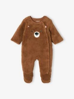 "Panda" Pramsuit In Faux Fur, For Baby Boys - White