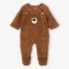 "Panda" Pramsuit In Faux Fur, For Baby Boys - Brown Medium Solid With Design -PETIT BATEAU Sales Store panda pramsuit in faux fur for baby boys 7
