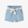 Paperbag Shorts With Belt For Babies - Blue Light Wasched 1 Paperbag Shorts With Belt For Babies - Blue Light Wasched -PETIT BATEAU Sales Store paperbag shorts with belt for babies
