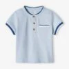 Piqué Knit Polo Shirt For Babies - Sky Blue -PETIT BATEAU Sales Store pique knit polo shirt for babies