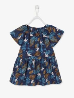 Printed Dress With Butterfly Sleeves, For Babies - Dark Blue/print