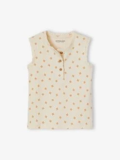 Printed Sleeveless Top For Babies - Ecru