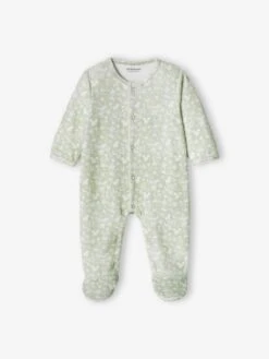Rabbit Sleepsuit In Velour, For Babies - Aqua Green