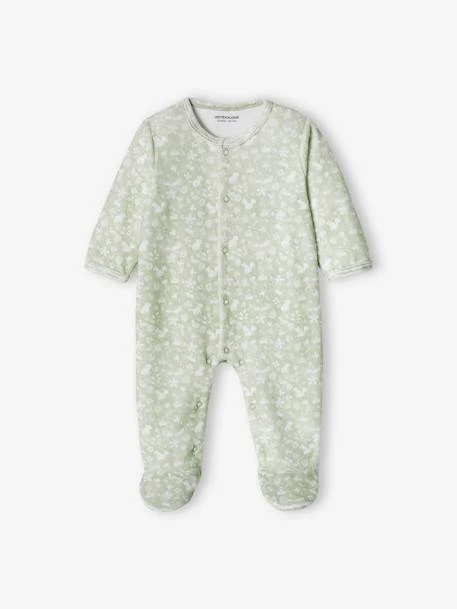 Rabbit Sleepsuit In Velour, For Babies - Aqua Green 3 Rabbit Sleepsuit In Velour, For Babies - Aqua Green
