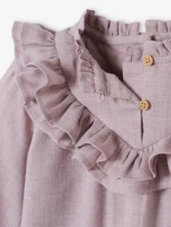 Ruffled Dress In Marl Twill, For Babies - Purple Medium Solid -PETIT BATEAU Sales Store ruffled dress in marl twill for babies 2