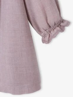 Ruffled Dress In Marl Twill, For Babies - Purple Medium Solid -PETIT BATEAU Sales Store ruffled dress in marl twill for babies 3