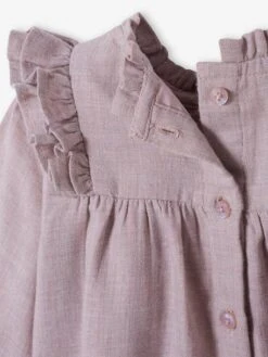 Ruffled Dress In Marl Twill, For Babies - Purple Medium Solid -PETIT BATEAU Sales Store ruffled dress in marl twill for babies 4