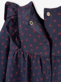 Ruffled Jersey Knit Dress For Babies - Blue Dark All Over Printed -PETIT BATEAU Sales Store ruffled jersey knit dress for babies 2