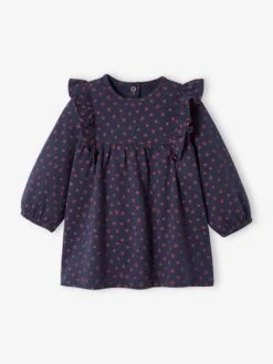 Ruffled Jersey Knit Dress For Babies - Blue Dark All Over Printed
