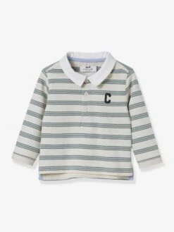 Rugby Shirt In Organic Cotton For Babies, By CYRILLUS - Striped Green
