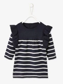 Sailor-Style Dress For Baby Girls - Dark Blue Stripes