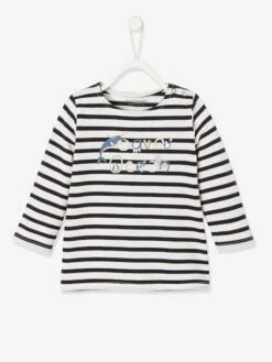 Sailor-type Top 'Save Océan', For Babies - White Stripes