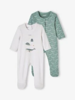 Set Of 2 Cotton Sleepsuits For Baby Boys - Blue Medium Two Color/multicol