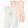 Set Of 2 Fruity Jumpsuits For Babies - Pale Pink