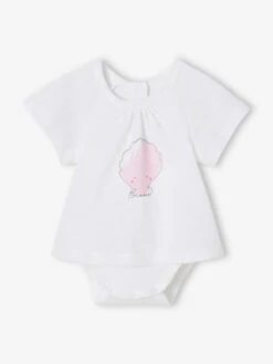 Short Sleeve Bodysuit Top For Babies - White