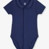 Short Sleeve Bodysuit With Collar, By PETIT BATEAU - Blue -PETIT BATEAU Sales Store short sleeve bodysuit with collar by petit bateau