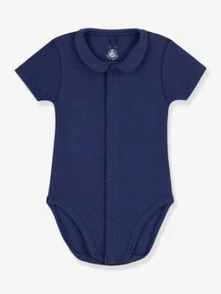 Short Sleeve Bodysuit With Collar, By PETIT BATEAU - Blue