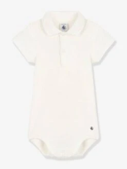 Short Sleeve Bodysuit With Collar, By Petit Bateau - White