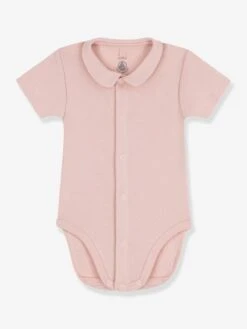 Short Sleeve Bodysuit With Collar, By PETIT BATEAU - Rose