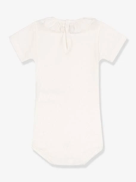 Short Sleeve Bodysuit With Frilled Collar In Organic Cotton, By PETIT BATEAU - White 4 Short Sleeve Bodysuit With Frilled Collar In Organic Cotton, By PETIT BATEAU - White - Image 2