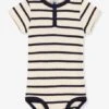 Short Sleeve Bodysuit With Grandad-Style Collar In Organic Cotton, By PETIT BATEAU - Beige -PETIT BATEAU Sales Store short sleeve bodysuit with grandad style collar in organic cotton by petit bateau
