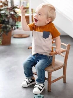 Short Sleeve Colourblock T-shirt, For Babies - Caramel -PETIT BATEAU Sales Store short sleeve colourblock t shirt for babies 11