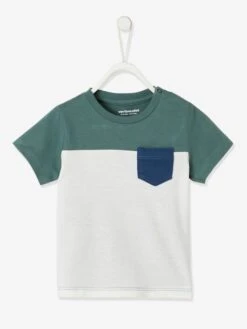 Short Sleeve Colourblock T-shirt, For Babies - Dark Green -PETIT BATEAU Sales Store short sleeve colourblock t shirt for babies 5