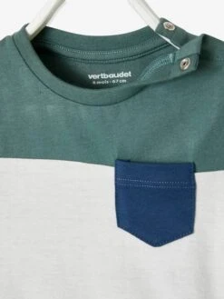Short Sleeve Colourblock T-shirt, For Babies - Dark Green -PETIT BATEAU Sales Store short sleeve colourblock t shirt for babies 6