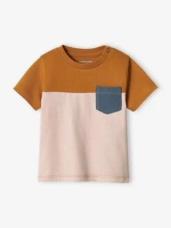 Short Sleeve Colourblock T-shirt, For Babies - Caramel