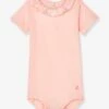 Short Sleeve Cotton Bodysuit With Peter Pan Collar, For Babies, By Petit Bateau - Pink Medium Solid 2 Short Sleeve Cotton Bodysuit With Peter Pan Collar, For Babies, By Petit Bateau - Pink Medium Solid -PETIT BATEAU Sales Store short sleeve cotton bodysuit with peter pan collar for babies by petit bateau