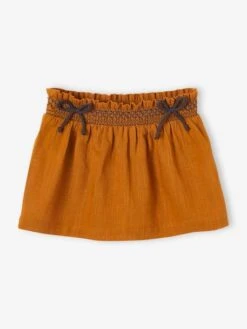 Skirt With Embroidered Smocking For Babies - Caramel