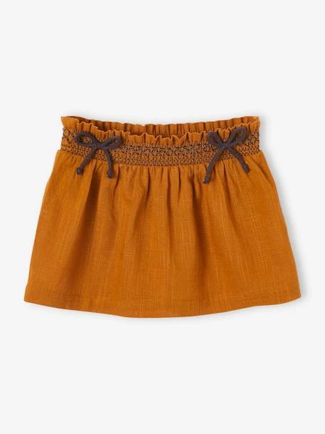 Skirt With Embroidered Smocking For Babies - Caramel 3 Skirt With Embroidered Smocking For Babies - Caramel