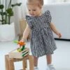 Sleeveless Gingham Dress, For Babies - Grey Green