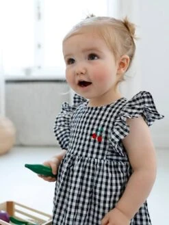 Sleeveless Gingham Dress, For Babies - Grey Green -PETIT BATEAU Sales Store sleeveless gingham dress for babies 16