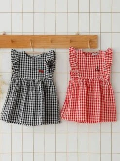 Sleeveless Gingham Dress, For Babies - Dark Blue Checks -PETIT BATEAU Sales Store sleeveless gingham dress for babies 5
