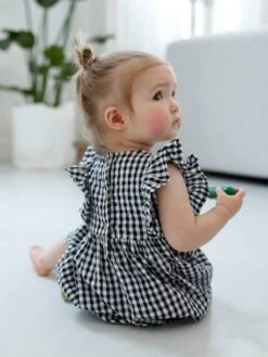 Sleeveless Gingham Dress, For Babies - Dark Blue Checks -PETIT BATEAU Sales Store sleeveless gingham dress for babies 7