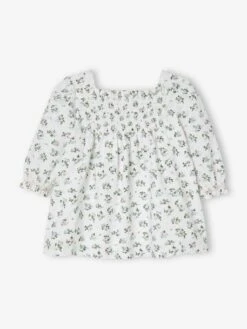 Smocked Dress With Flowers, For Babies - White -PETIT BATEAU Sales Store smocked dress with flowers for babies 2