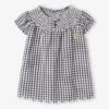 Smocked Gingham Dress For Babies - Grey -PETIT BATEAU Sales Store smocked gingham dress for babies