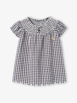 Smocked Gingham Dress For Babies - Grey