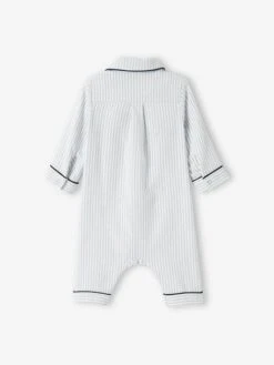 Striped Cotton Sleepsuit With Front Fastening For Baby Boys - Blue Medium Striped -PETIT BATEAU Sales Store striped cotton sleepsuit with front fastening for baby boys 3