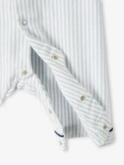 Striped Cotton Sleepsuit With Front Fastening For Baby Boys - Blue Medium Striped -PETIT BATEAU Sales Store striped cotton sleepsuit with front fastening for baby boys 5