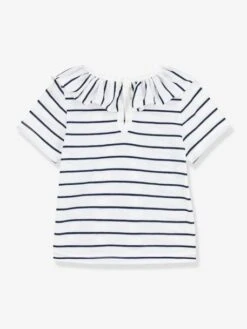 Striped Short Sleeve Blouse In Jersey Knit For Babies, By PETIT BATEAU - White Medium Striped -PETIT BATEAU Sales Store striped short sleeve blouse in jersey knit for babies by petit bateau 2