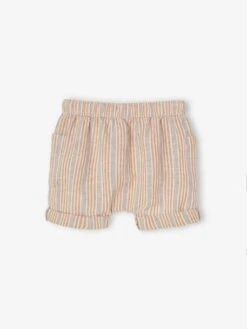 Striped Shorts In Cotton & Linen For Babies - Ecru -PETIT BATEAU Sales Store striped shorts in cotton linen for babies 2
