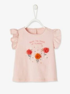 T-Shirt With Flowers In Relief, For Babies - Light Pink -PETIT BATEAU Sales Store t shirt with flowers in relief for babies 1