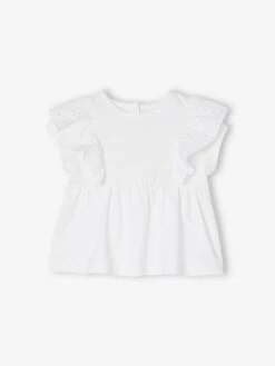 T-Shirt With Ruffles In Broderie Anglaise For Babies - White -PETIT BATEAU Sales Store t shirt with ruffles in broderie anglaise for babies 3