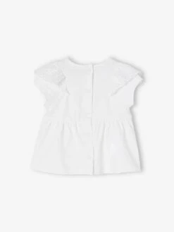 T-Shirt With Ruffles In Broderie Anglaise For Babies - White -PETIT BATEAU Sales Store t shirt with ruffles in broderie anglaise for babies 5