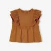 T-Shirt With Ruffles In Broderie Anglaise For Babies - Caramel -PETIT BATEAU Sales Store t shirt with ruffles in broderie anglaise for babies 6