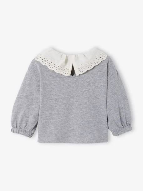 Top With Broderie Anglaise On The Collar, For Babies - Marl Grey 6 Top With Broderie Anglaise On The Collar, For Babies - Marl Grey - Image 4