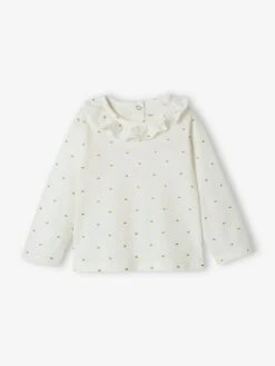 Top With Frill On The Neckline, For Baby Girls - White/print -PETIT BATEAU Sales Store top with frill on the neckline for baby girls 15